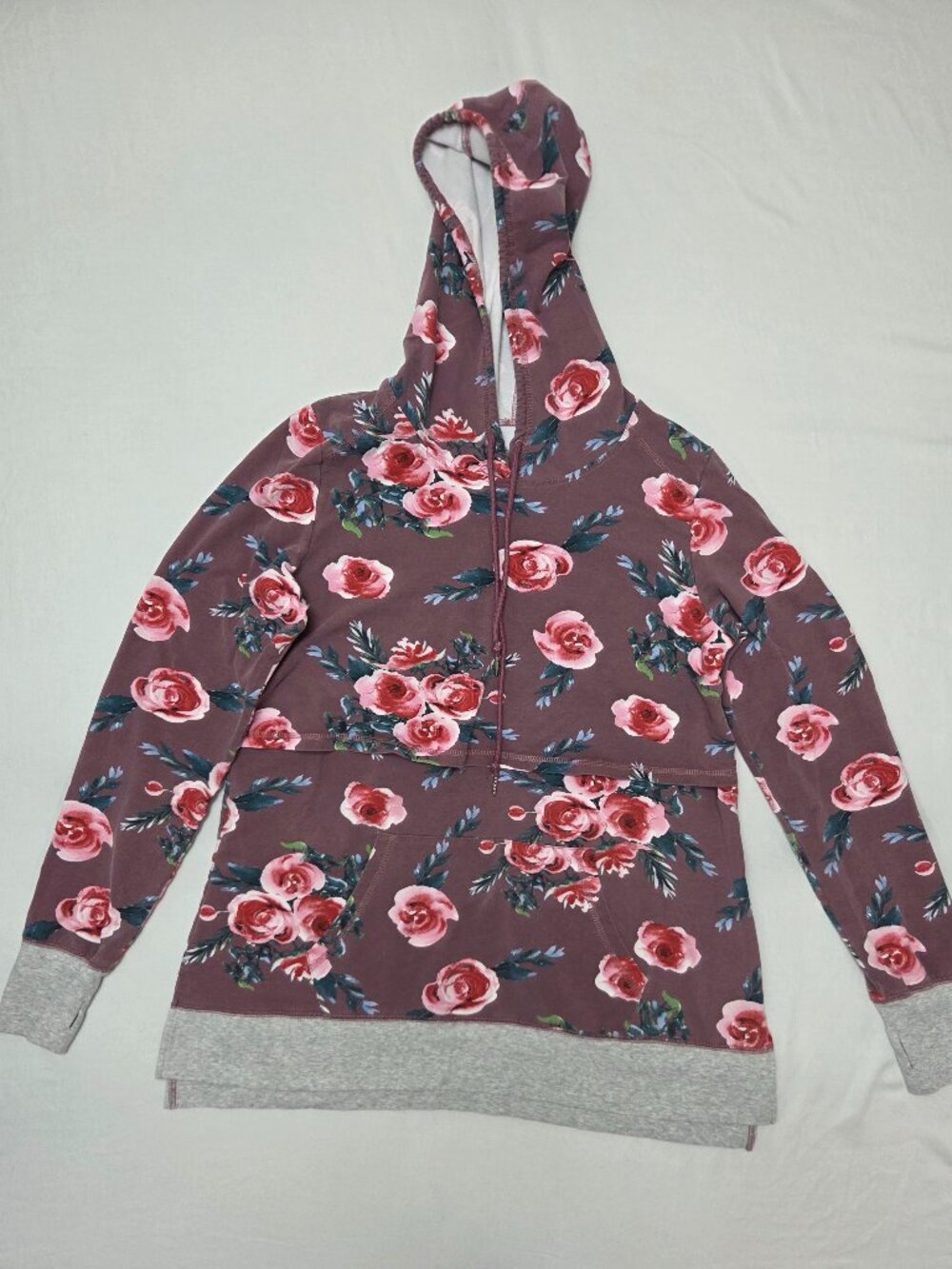 Latched Mama Floral Nursing Hoodie Mauve Rose Print Maternity L